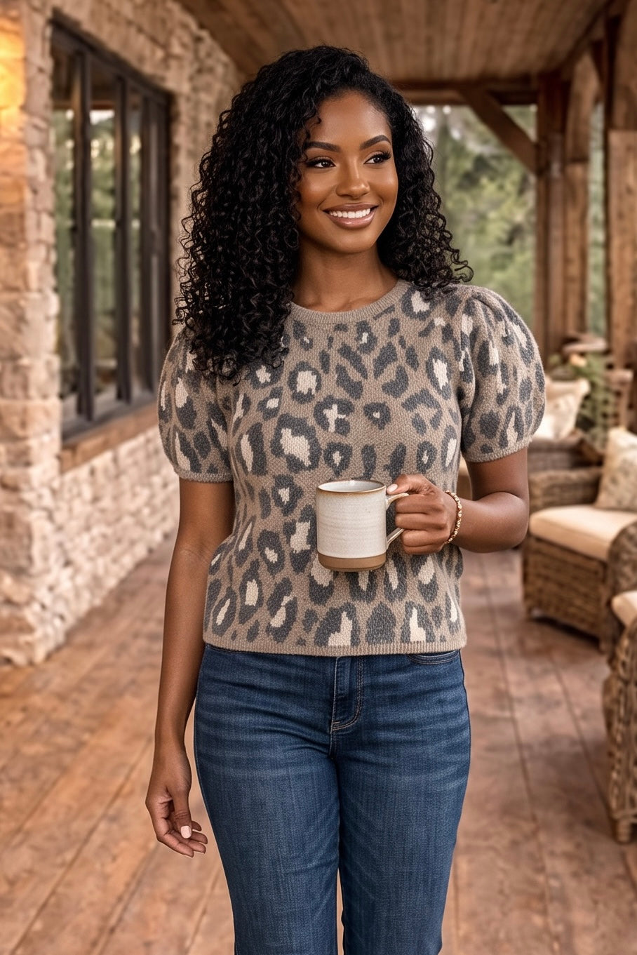 Hypatia Leopard Print Sweater : Mocha