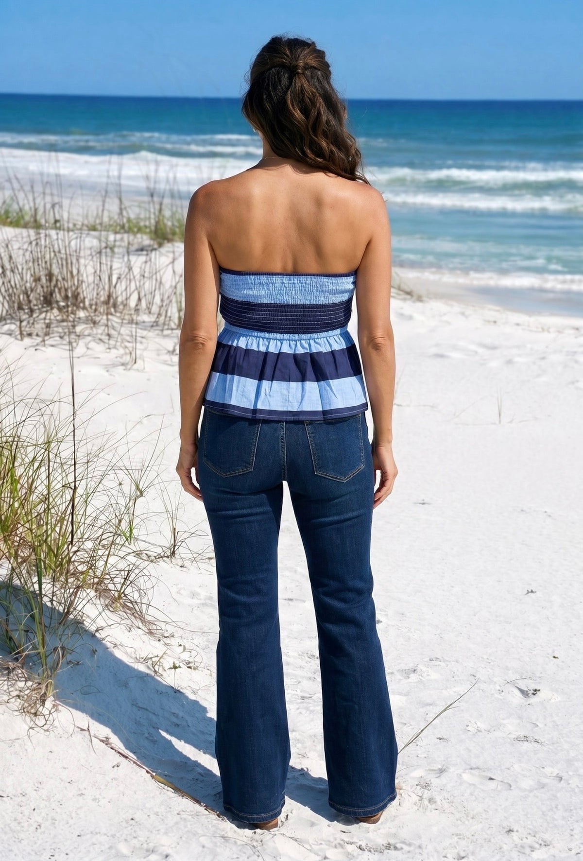 Arlie Strapless Pleated Top : Navy
