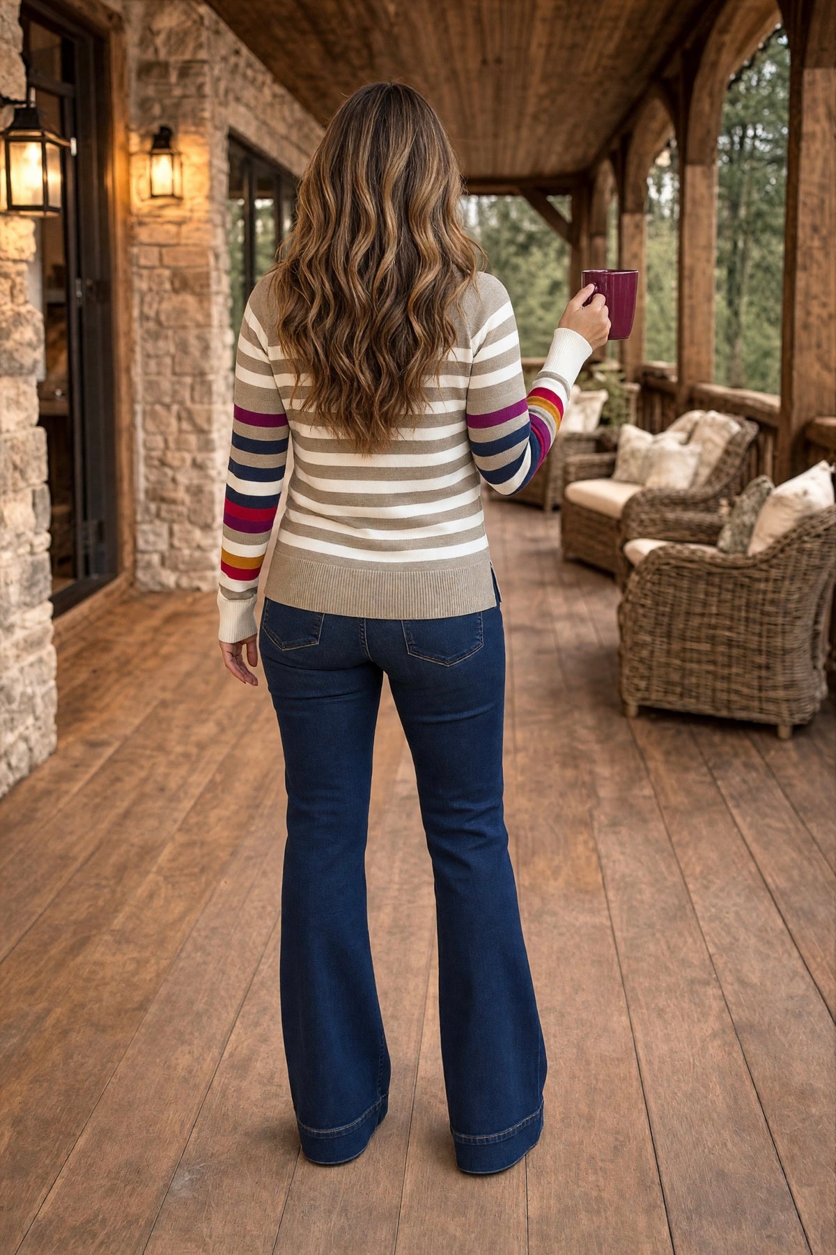 Tribal Meg Crew Neck Striped Sweater : Fossil