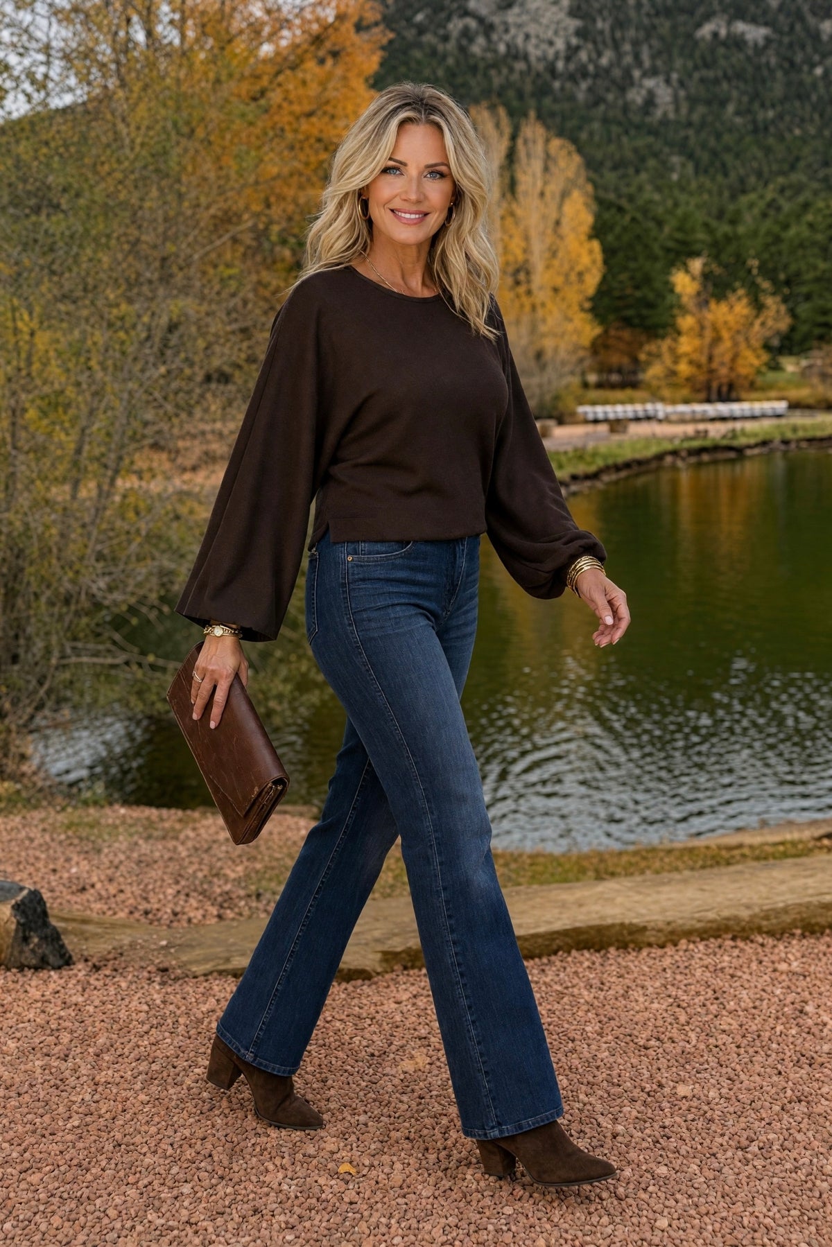Almira Long Cap Sleeve Top : Brown
