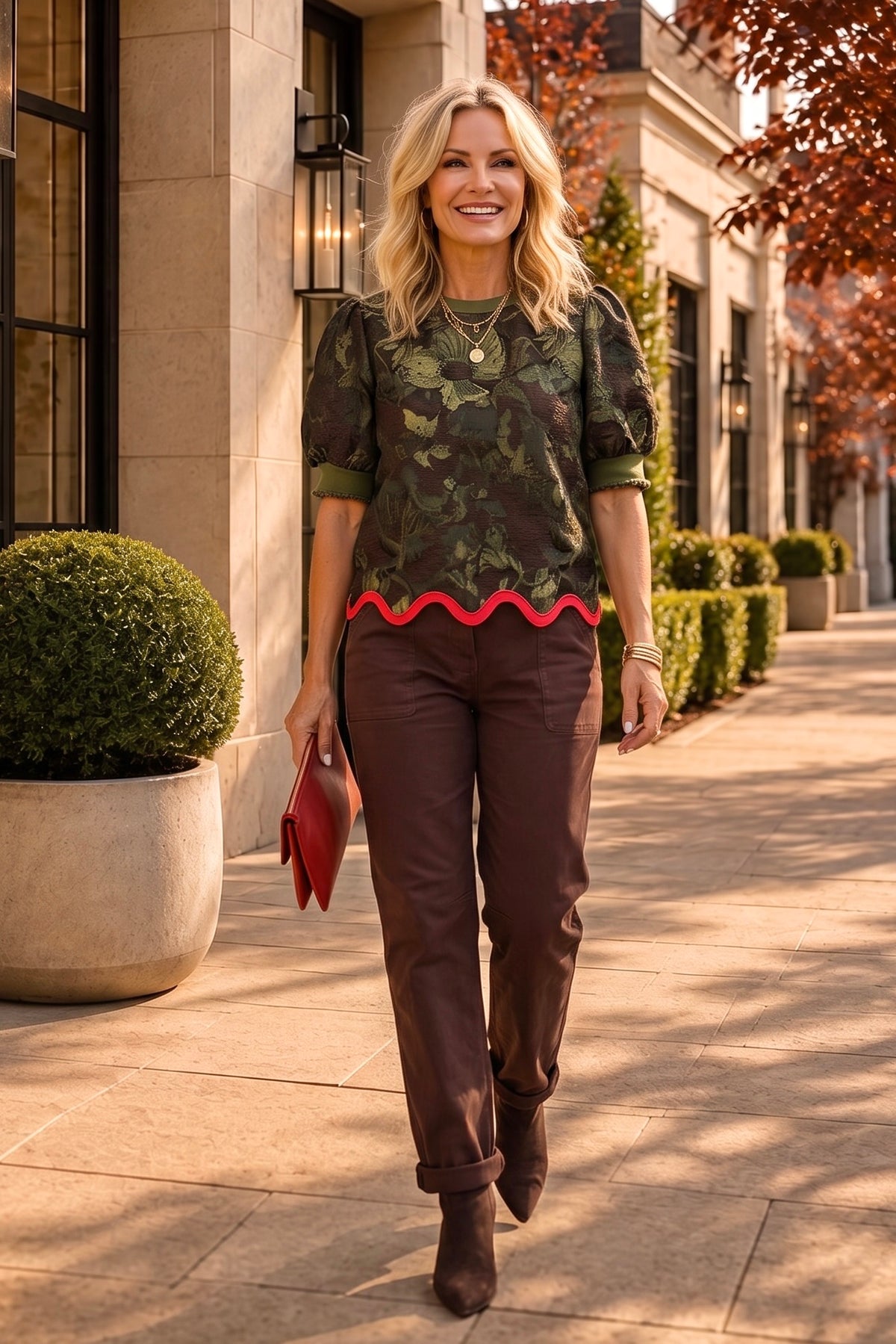 Jadelyn Floral Jacquard Top : Olive