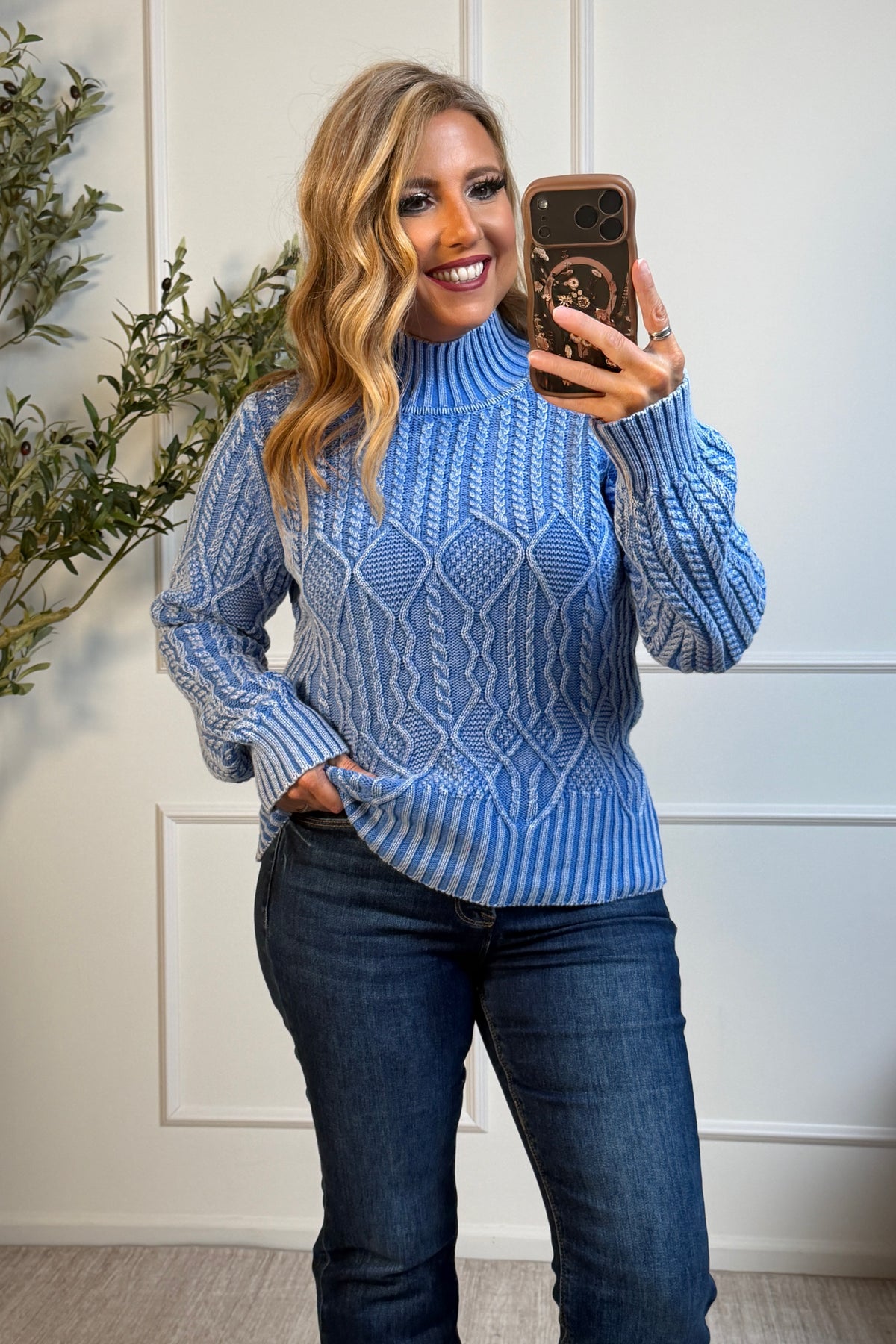 Tribal Brianna Mock Neck Sweater : Blue Aura
