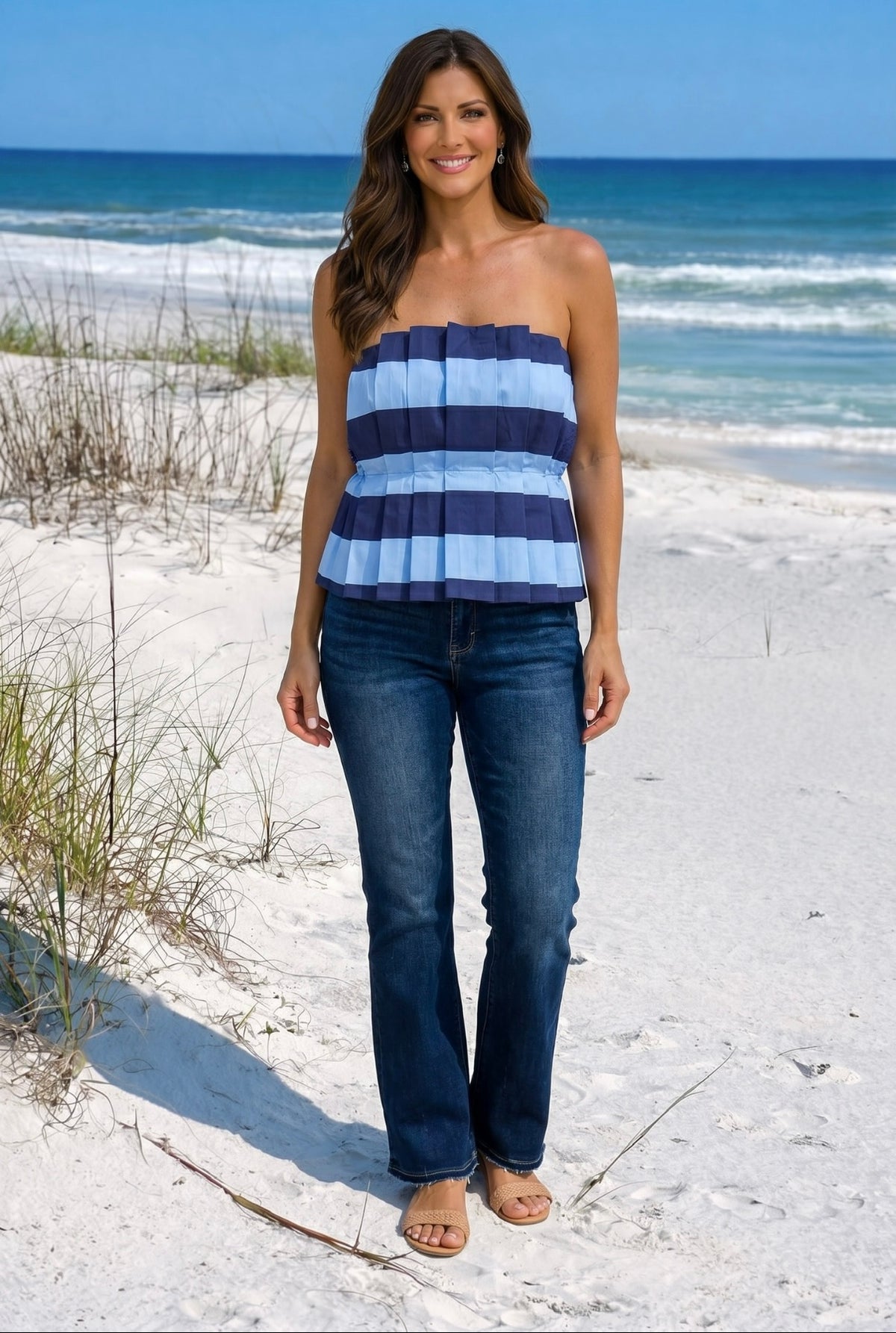 Arlie Strapless Pleated Top : Navy