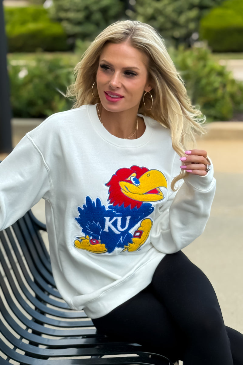 KU Mascot Chenille Sweater : White