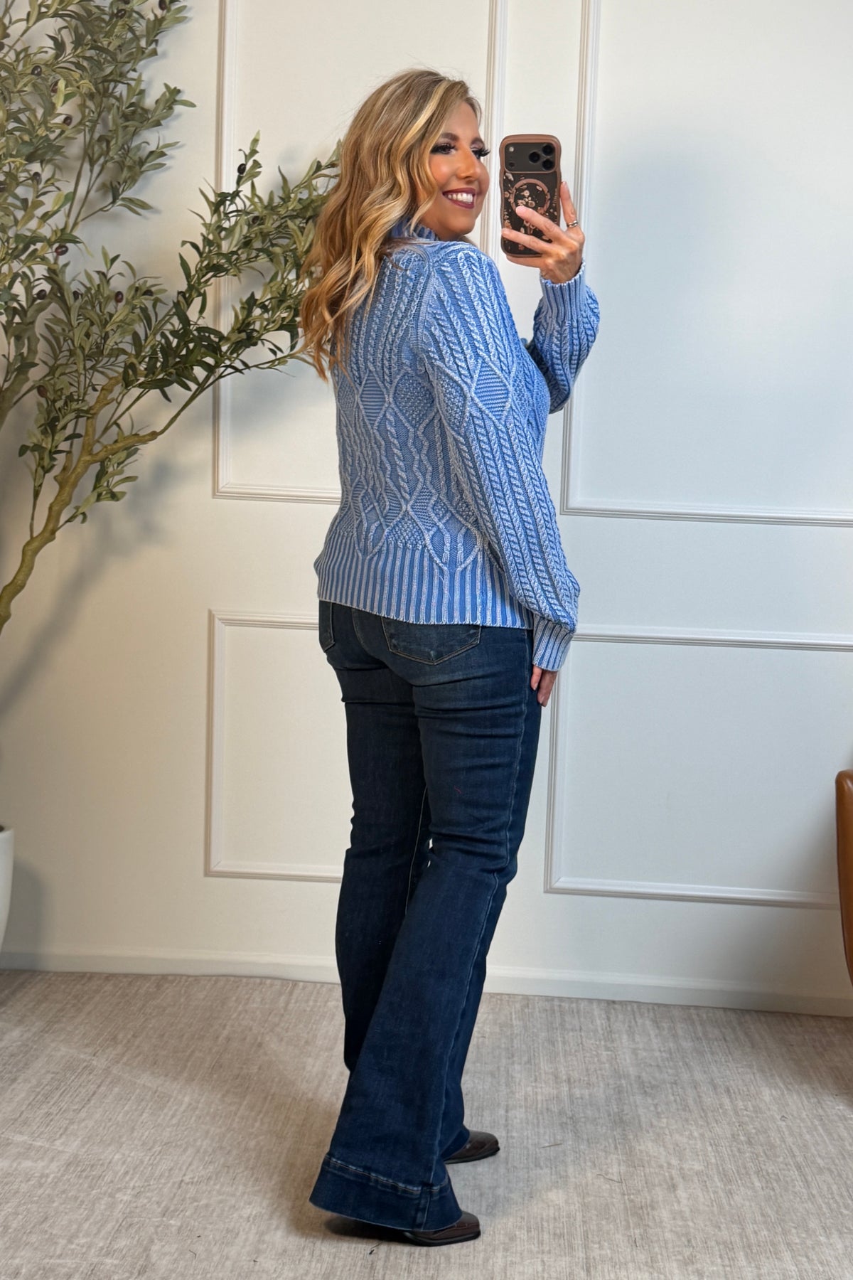 Tribal Brianna Mock Neck Sweater : Blue Aura