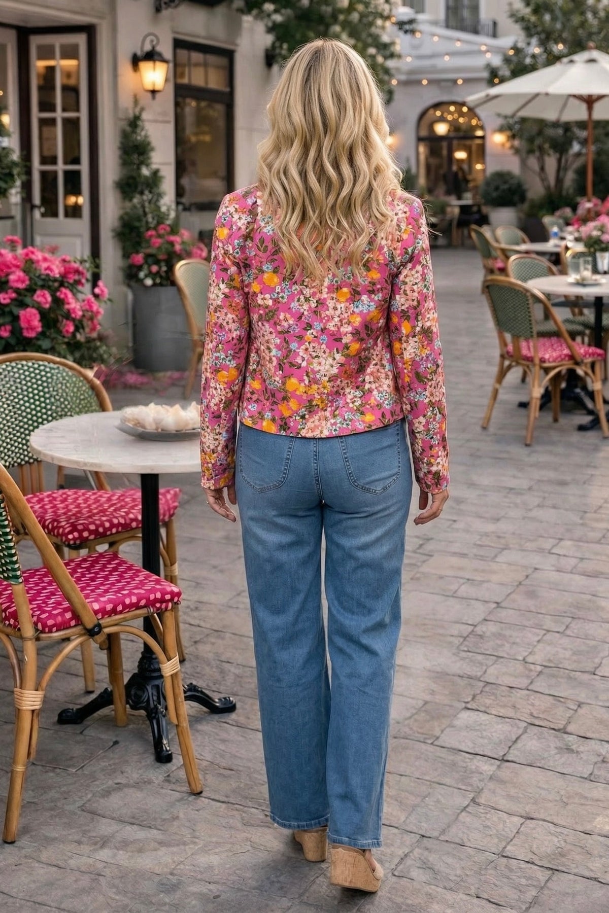 Makayla Long Sleeve Floral Jacket : Pink Multi