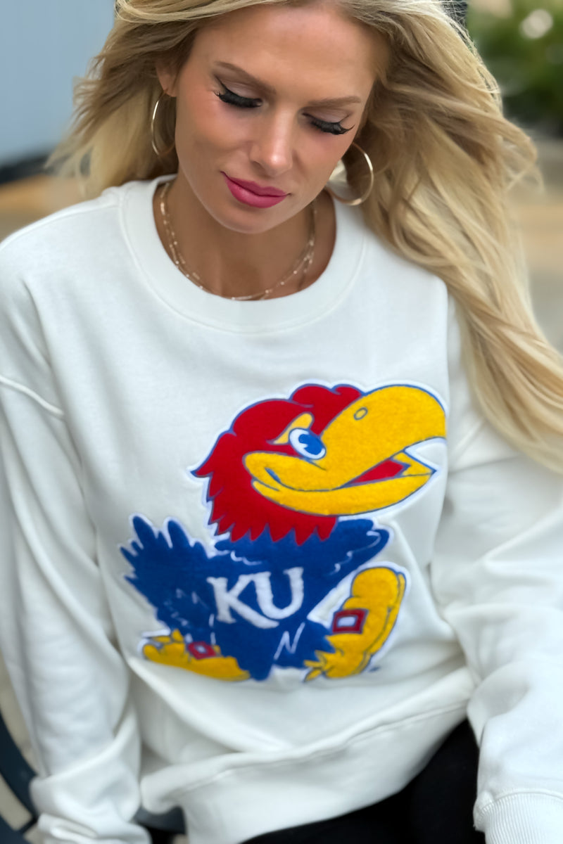 KU Mascot Chenille Sweater : White