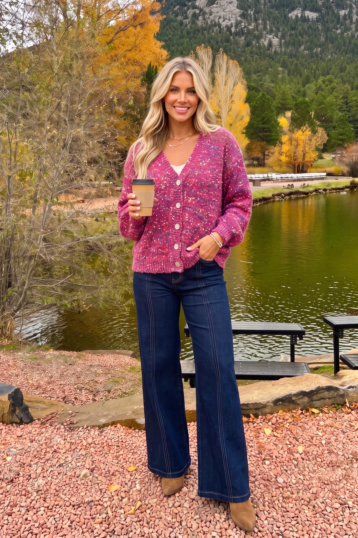 Esmeray Yarn Sweater Cardigan : Orchid Mix