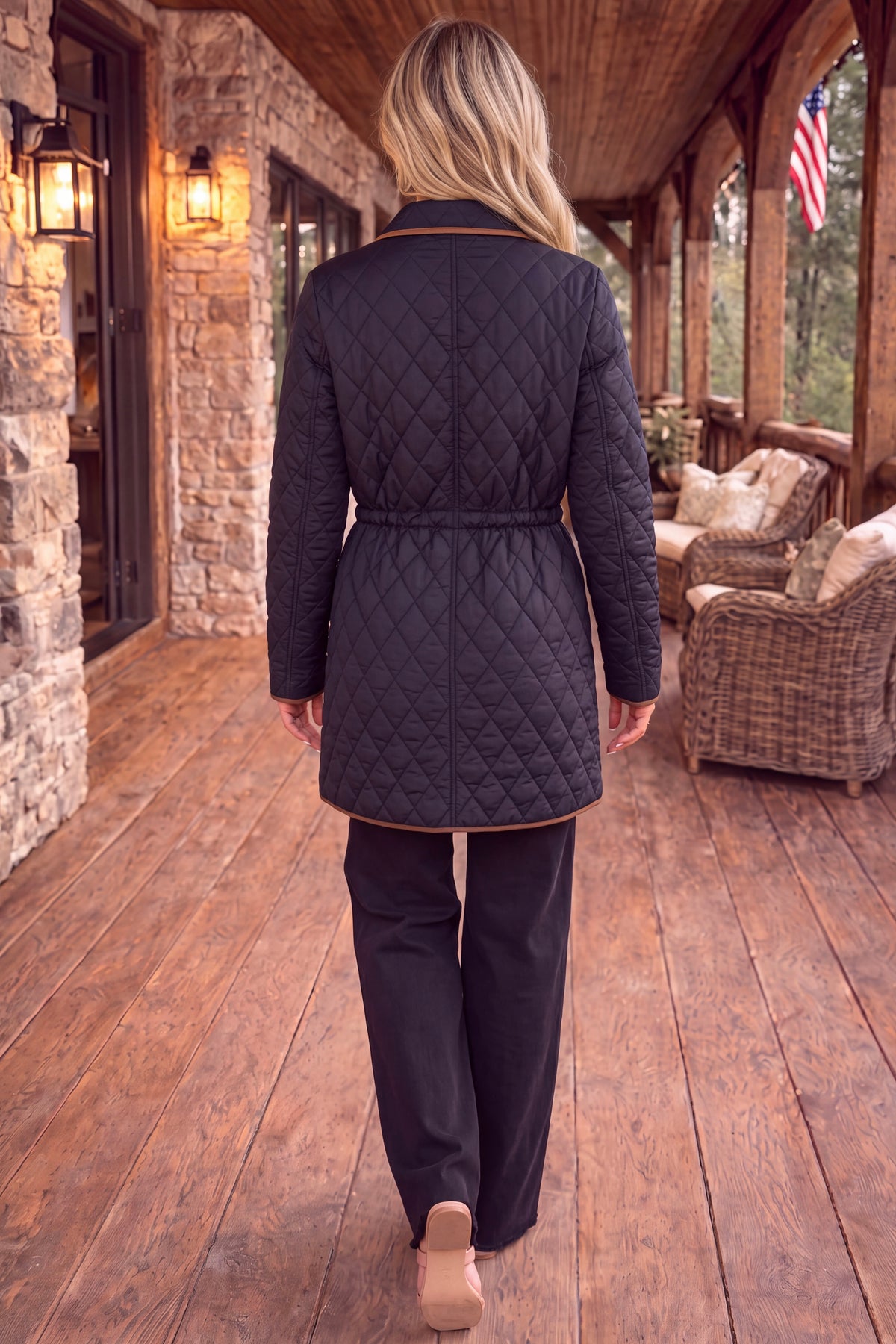 Liverpool Solene Zip Front Quilted Coat : Black