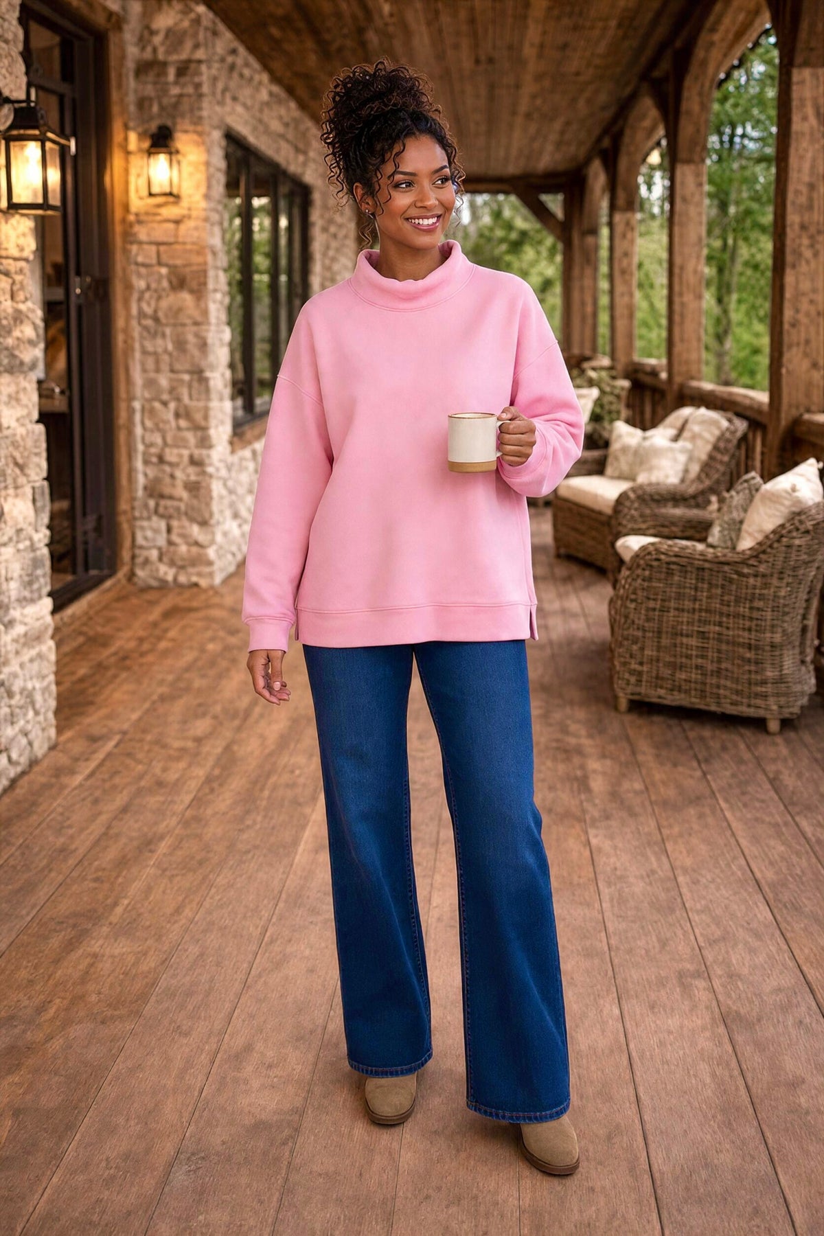 Rosaline Mock Neck Sweatshirt : Hibiscus