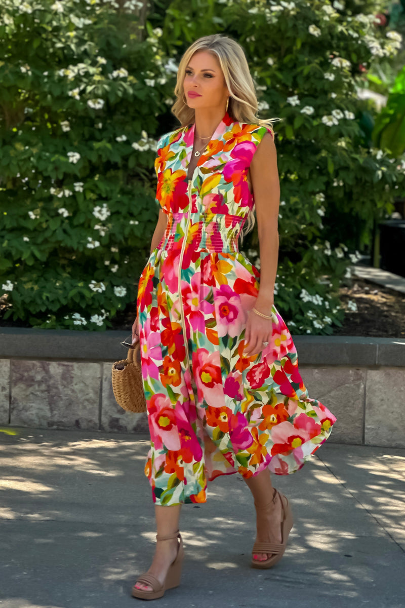 Esti Zip Front Sleeveless Dress : Multi