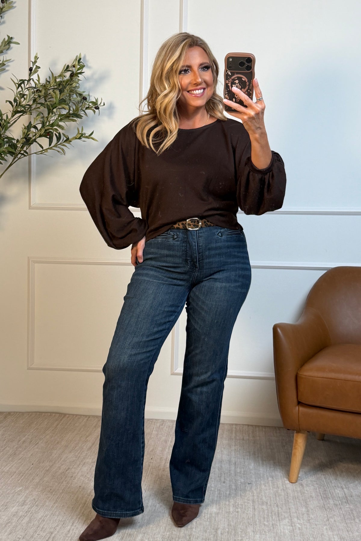 Almira Long Cap Sleeve Top : Brown