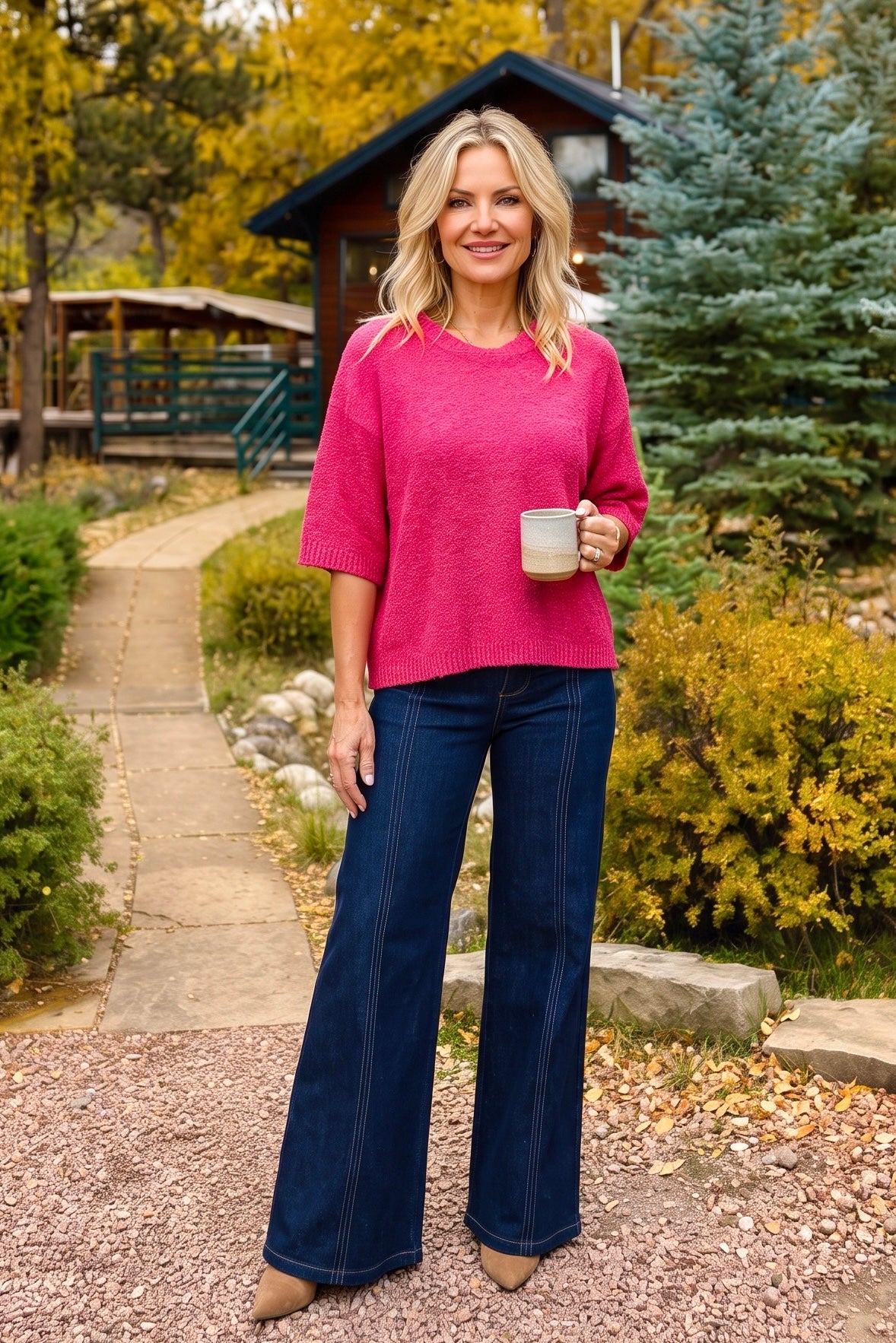 Runa 3/4 Sleeve Sweater : Fuchsia