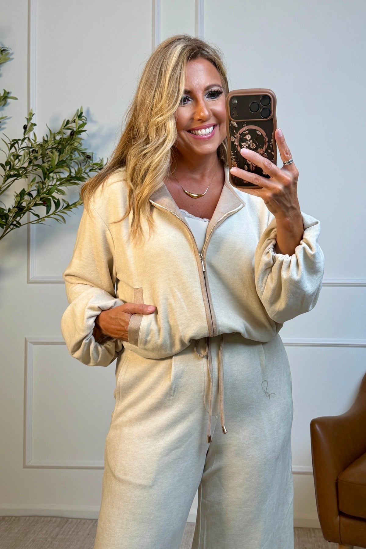 Evania Suede Bubble Hem Jacket : Beige