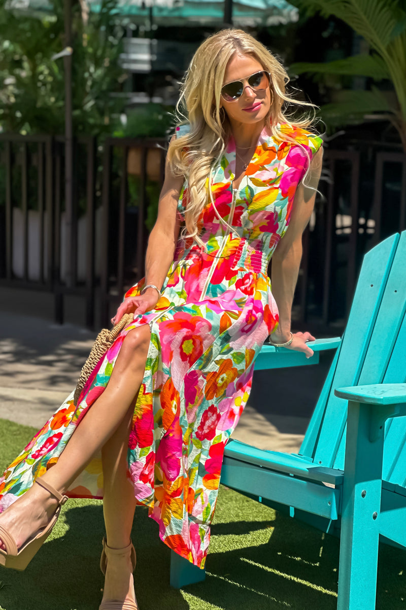 Esti Zip Front Sleeveless Dress : Multi