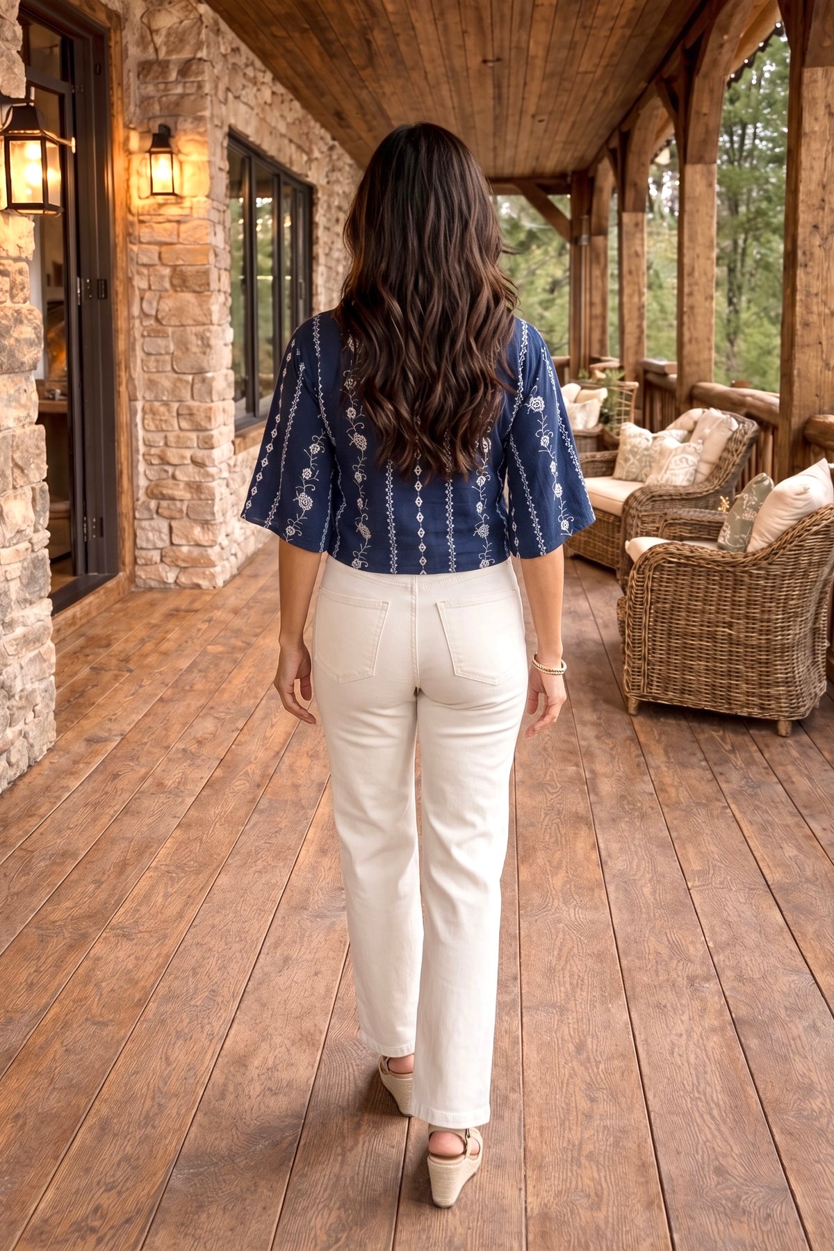 Fenna V-Neck Tie Front Top : Navy/Blue