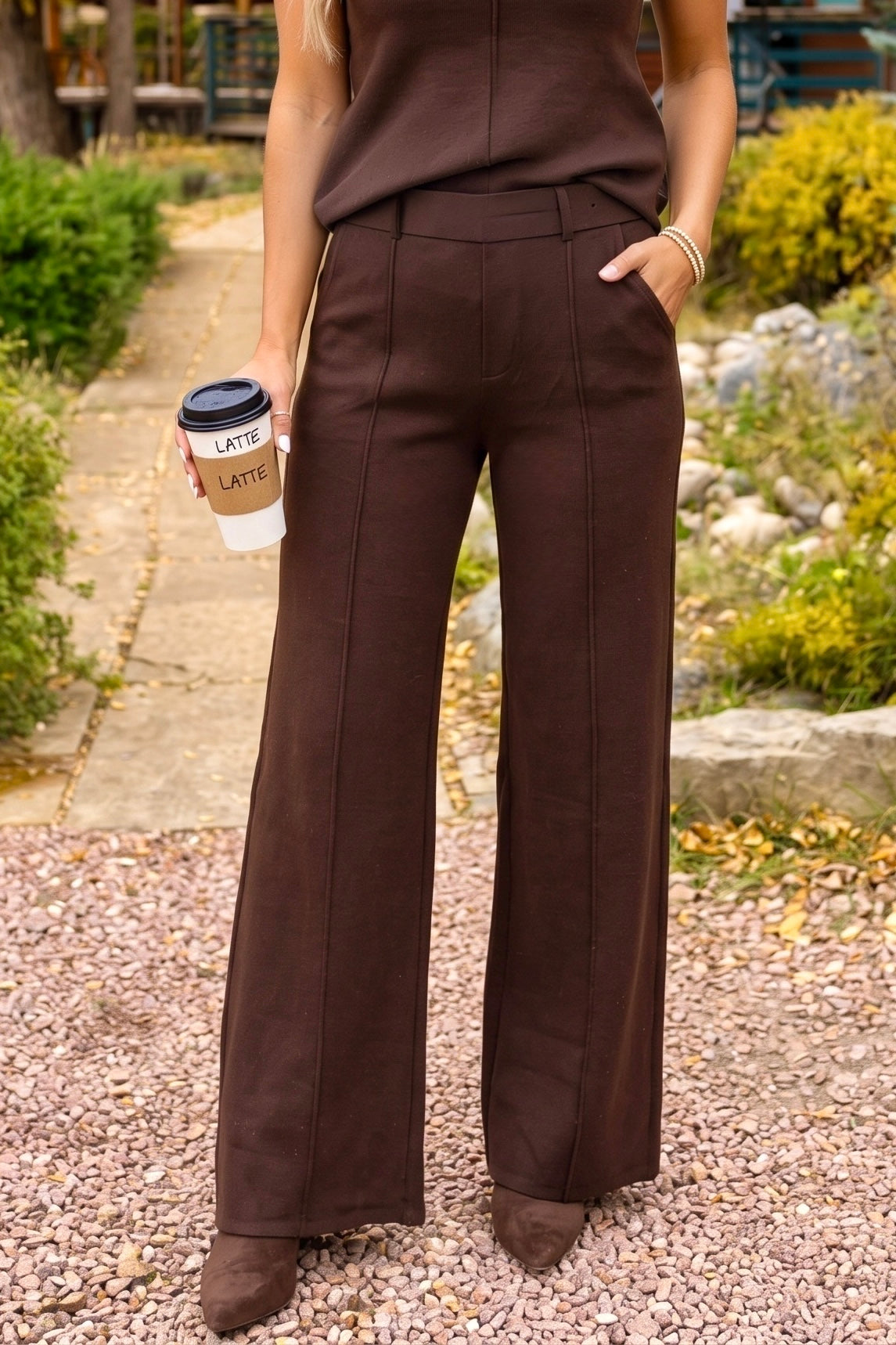 Lucasta Buttery Soft Elastic Waist Pants : Espresso
