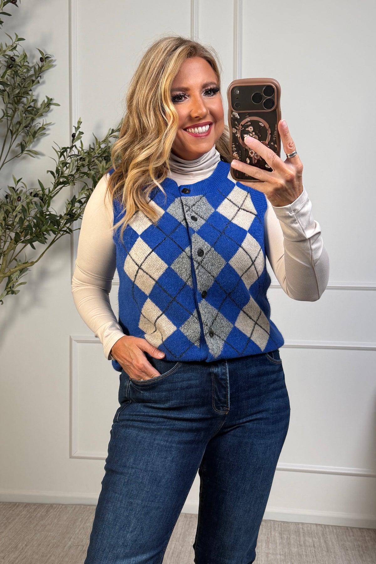 Tribal Savanna Button Down Sweater Vest : Cobalt