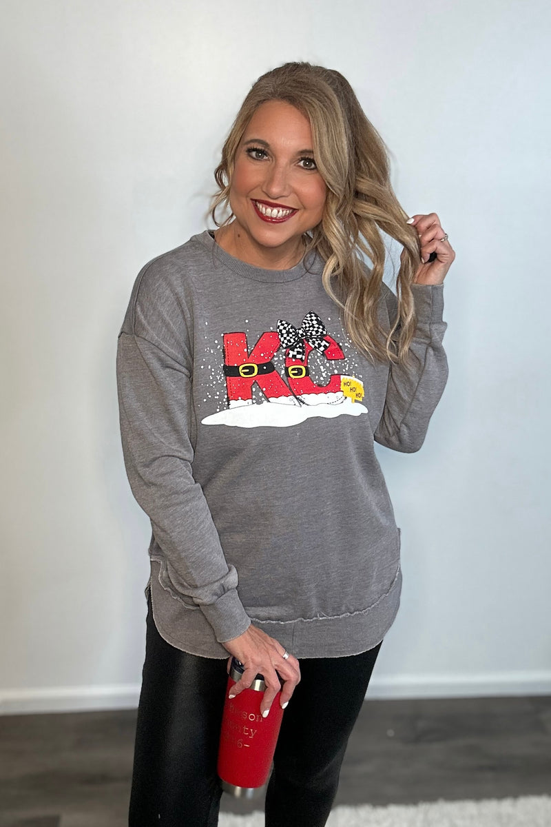 KC Santa Bow Sweatshirt : Grey