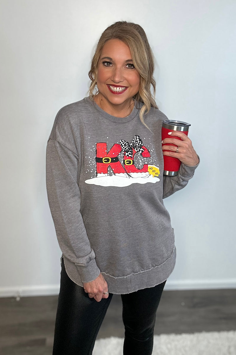 KC Santa Bow Sweatshirt : Grey