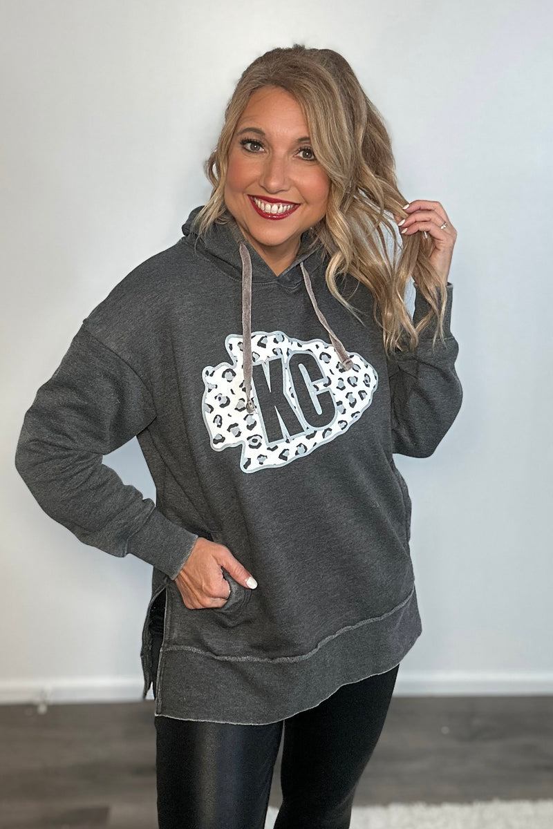 KC Leopard Arrowhead Hoodie : Washed Black