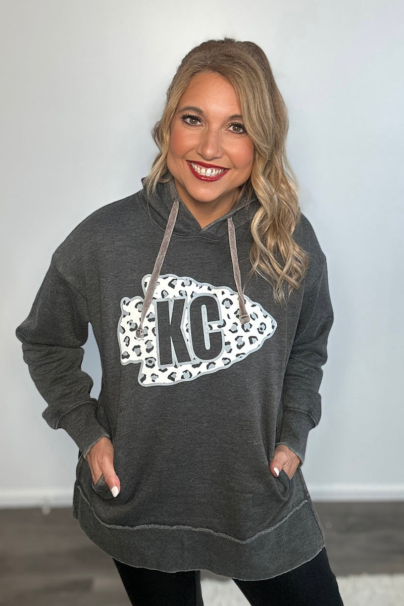 KC Leopard Arrowhead Hoodie : Washed Black