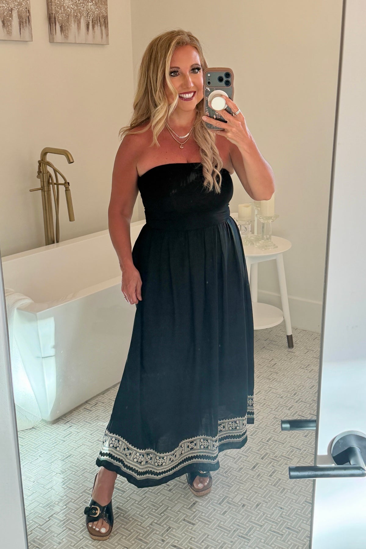 Ivey Tube Top Embroidered Dress : Black