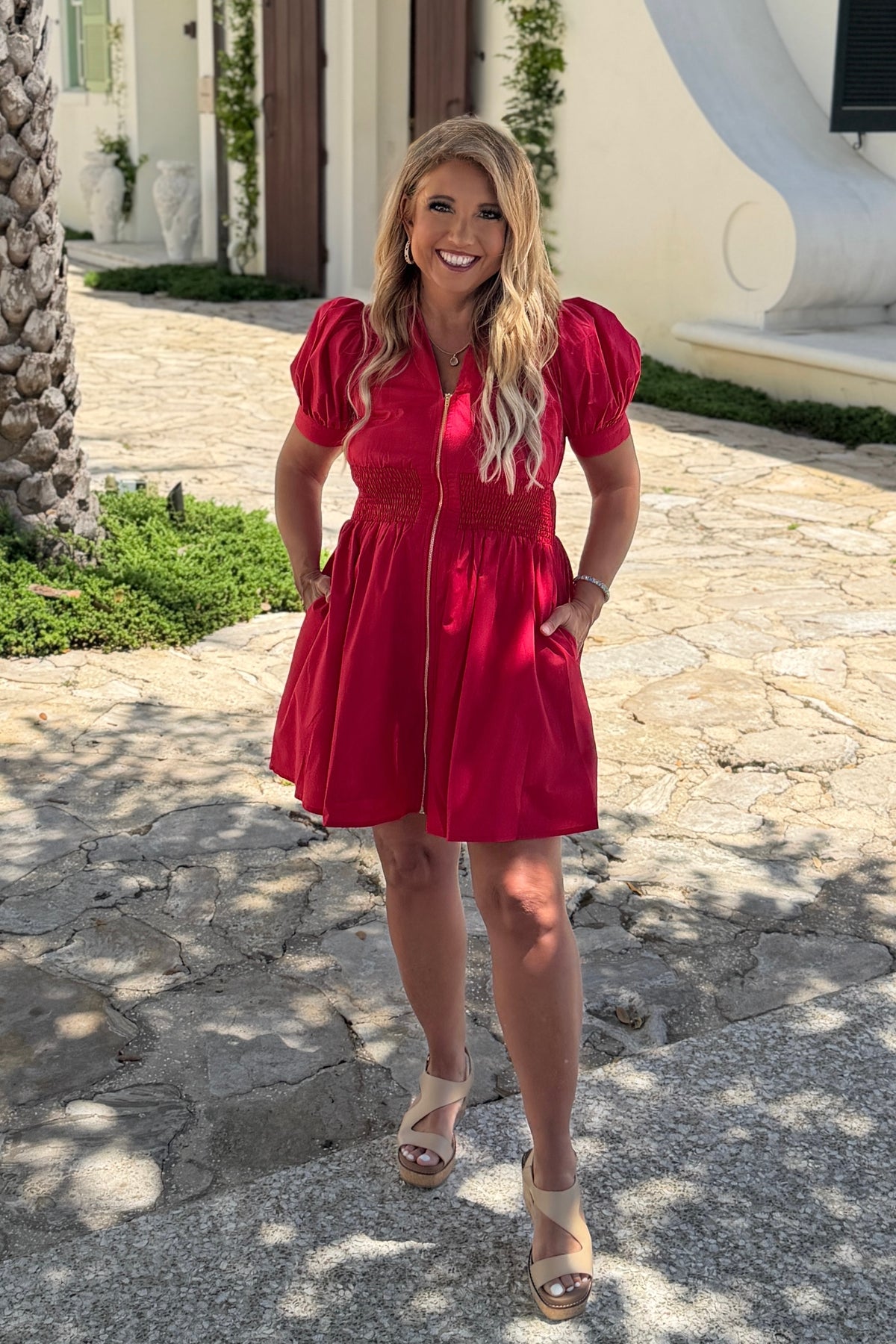 Catherine Zip Down Dress : Red