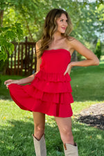 Angela Ruffle Layered Dress : Red