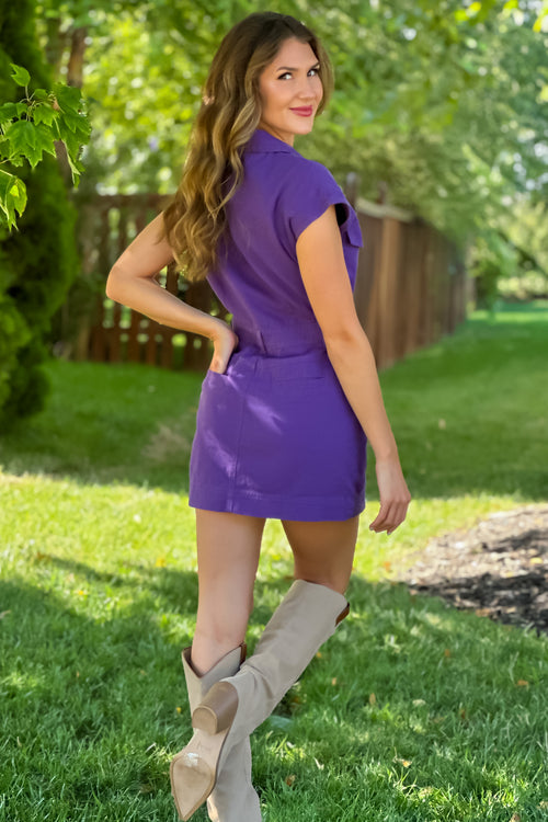 Alyn Button Up Cheer Dress : Purple