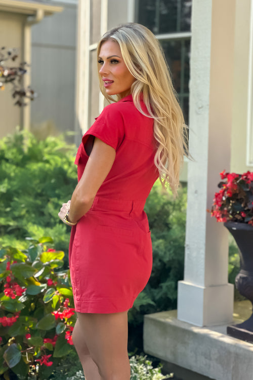 Alyn Button Up Cheer Dress : Red