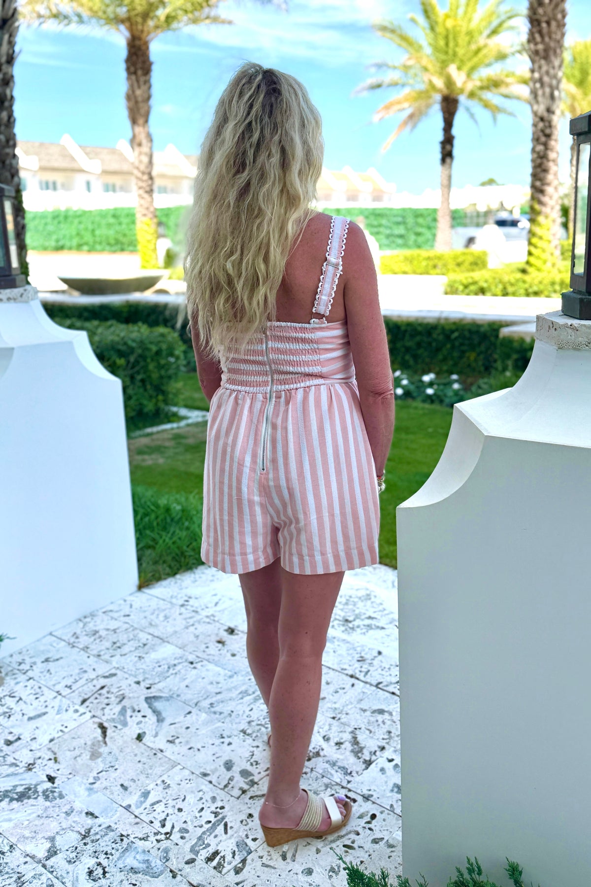 Jayleen Sleeveless Striped Romper : Pink Blush