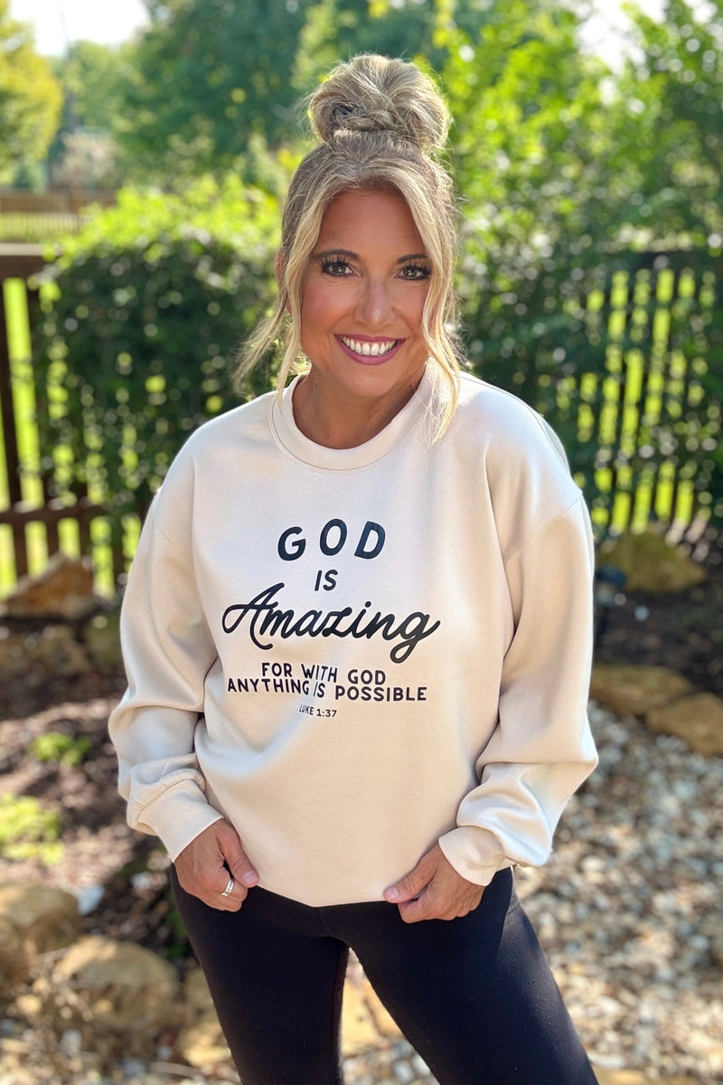 God Is Amazing Ultra Comfy Pullover : Oat