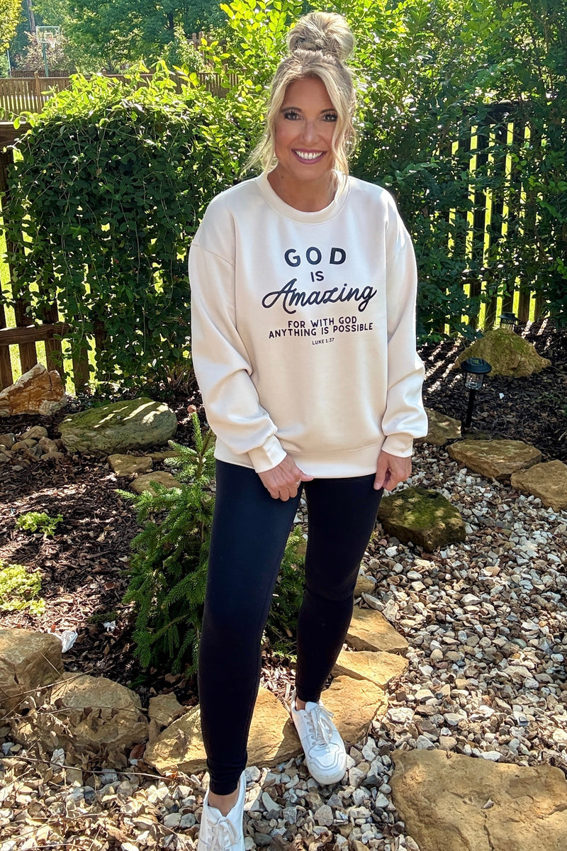 God Is Amazing Ultra Comfy Pullover : Oat