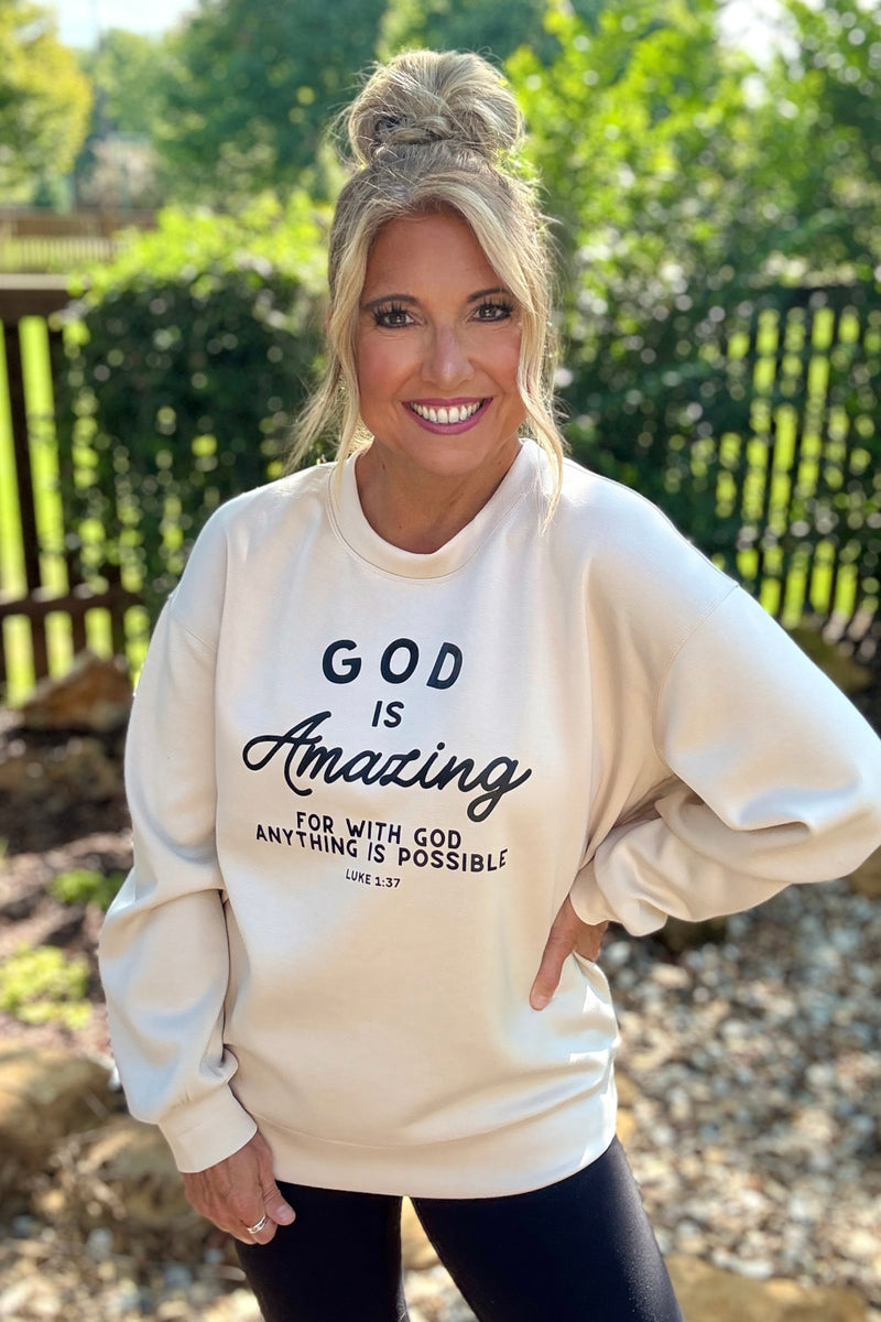 God Is Amazing Ultra Comfy Pullover : Oat