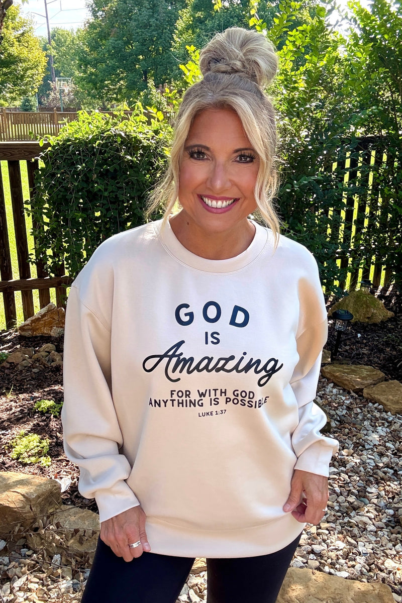 God Is Amazing Ultra Comfy Pullover : Oat