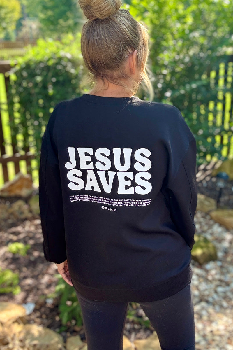 Jesus Saves Comfy Pullover : Black