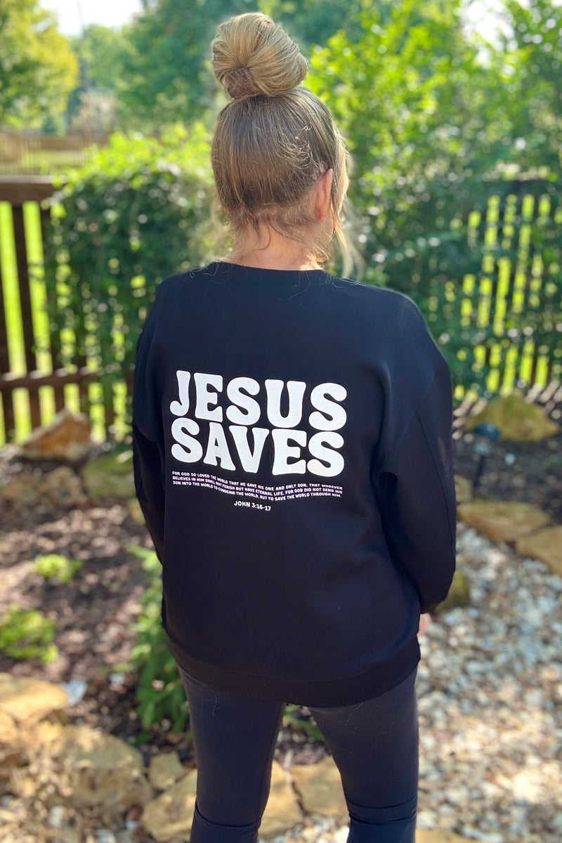 Jesus Saves Comfy Pullover : Black