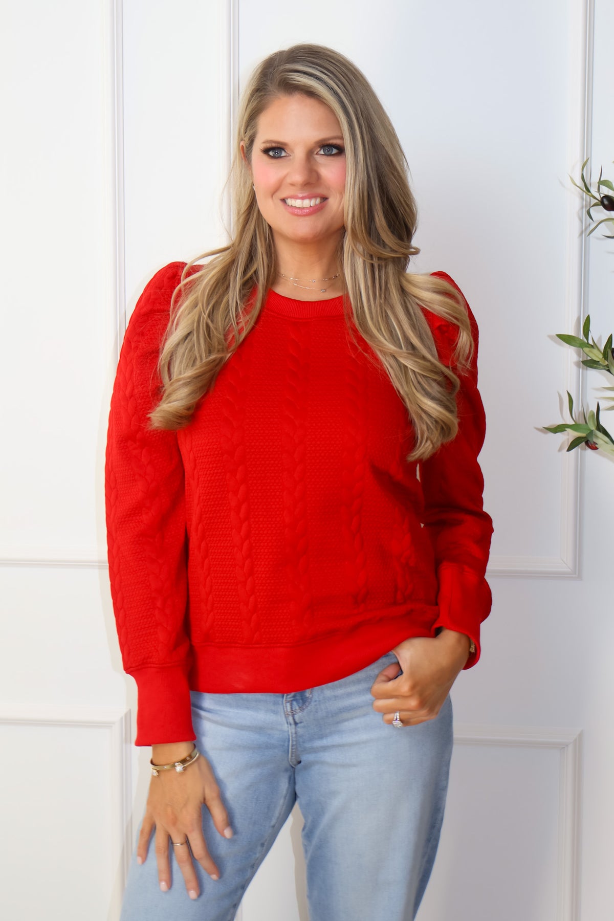Jayla Puff Sleeve Top : Red