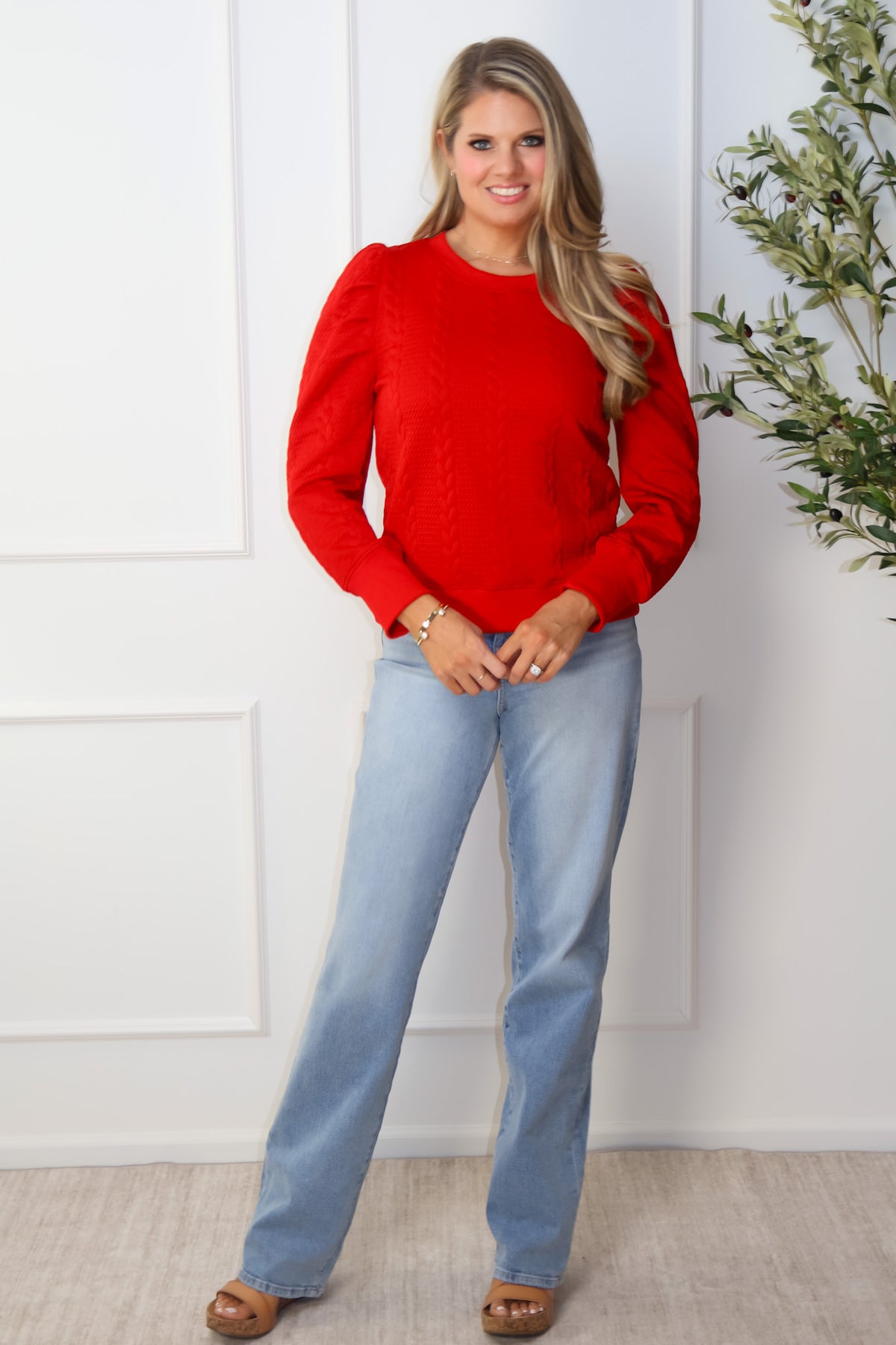 Jayla Puff Sleeve Top : Red