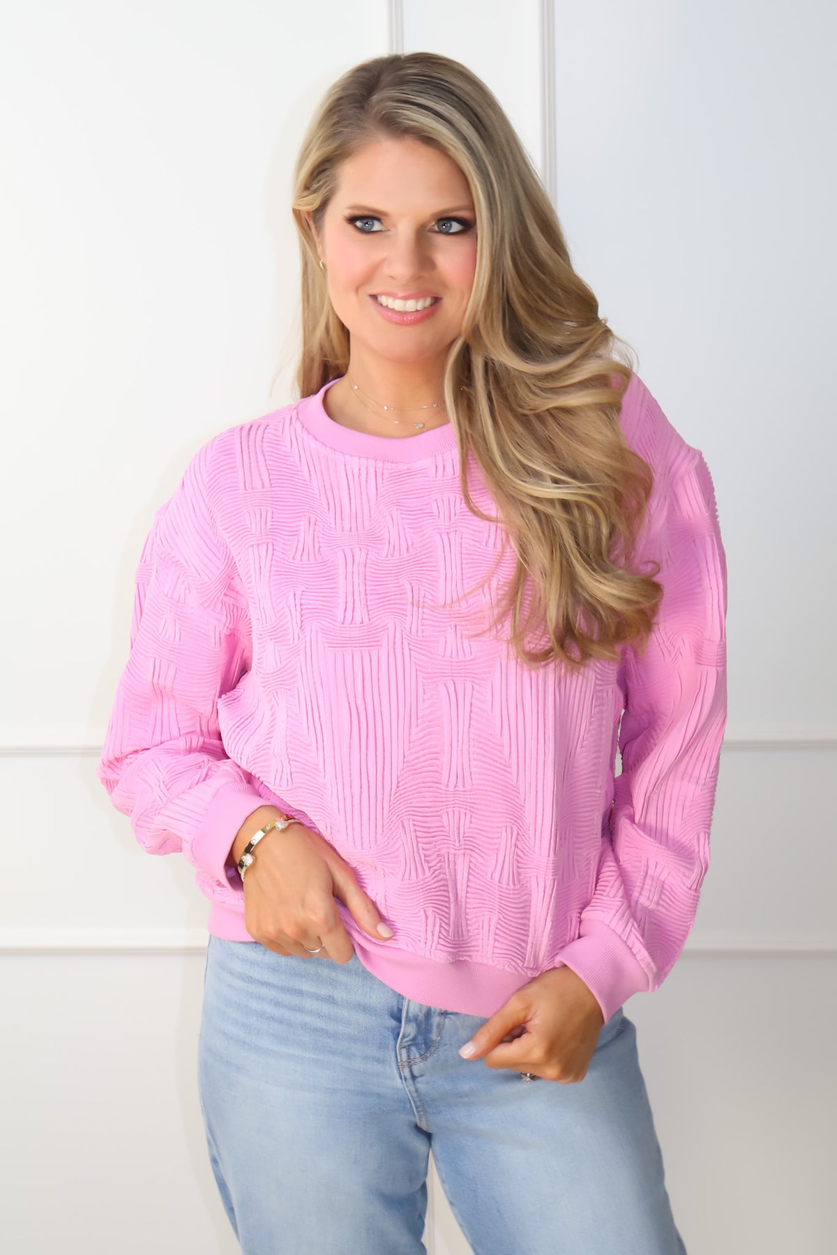 Pecola Textured Sweater : Pink