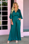 Keep It Classy Wide Leg Surplus Flowy Jumpsuit : Emerald Green