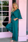 Keep It Classy Wide Leg Surplus Flowy Jumpsuit : Emerald Green