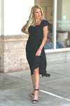Elegant Nights Sweetheart Flutter Sleeve Dress : Black