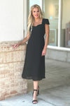 Elegant Nights Sweetheart Flutter Sleeve Dress : Black
