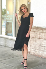Elegant Nights Sweetheart Flutter Sleeve Dress : Black