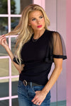 Elegant Romance Sheer Bell Sleeve Knit Top : Black