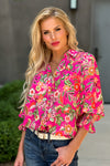 Botanical Thoughts Smocked Button Down Blouse : Pink Floral