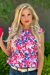 Just So Sweet Ruffle Trimmed Sleeveless Blouse : Pink Floral