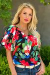 Vibrant Love Pleated Bubble Sleeve Top : Black/Red
